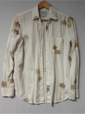 Rails Charli Rose Gold Palm Trees Linen Blend Button Front Shirt Coastal Resort